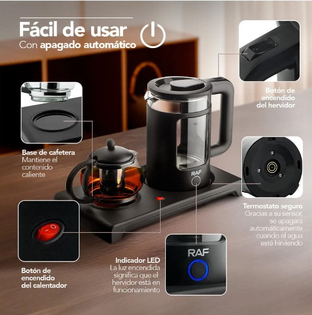 Hervidor + Tetera Infusora con Base Eléctrica Calefactora